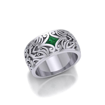 Modern Celtic Silver Gemstone Ring TRI671 - Jewelry
